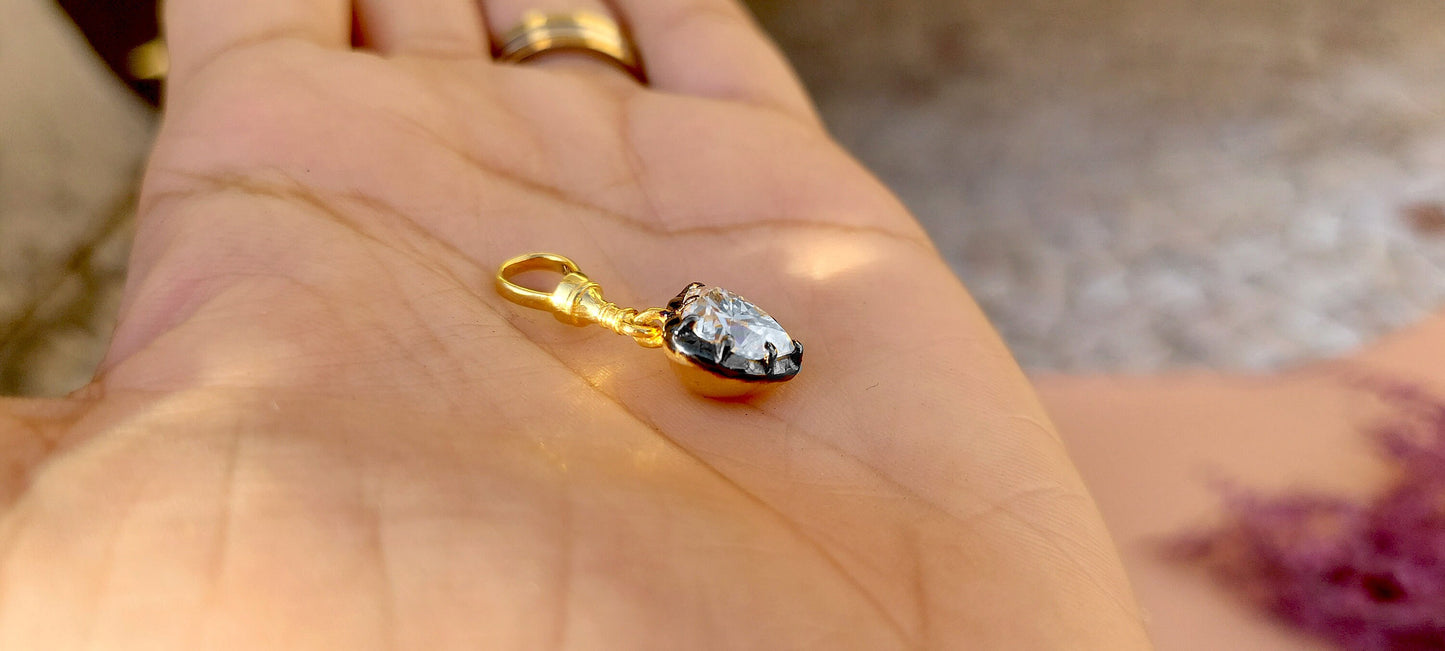 Heart Cut Moissanite Collet set Georgian cut down set Blackened gold Swivel Clasp Pendant,without chain,available in 5mm, 6mm, 7mm, 8mm, 9mm