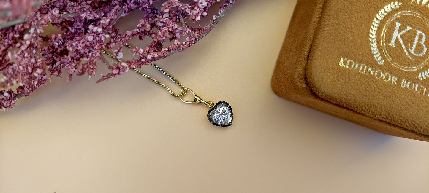 Heart Cut Moissanite Collet set Georgian cut down set Blackened gold Swivel Clasp Pendant,without chain,available in 5mm, 6mm, 7mm, 8mm, 9mm