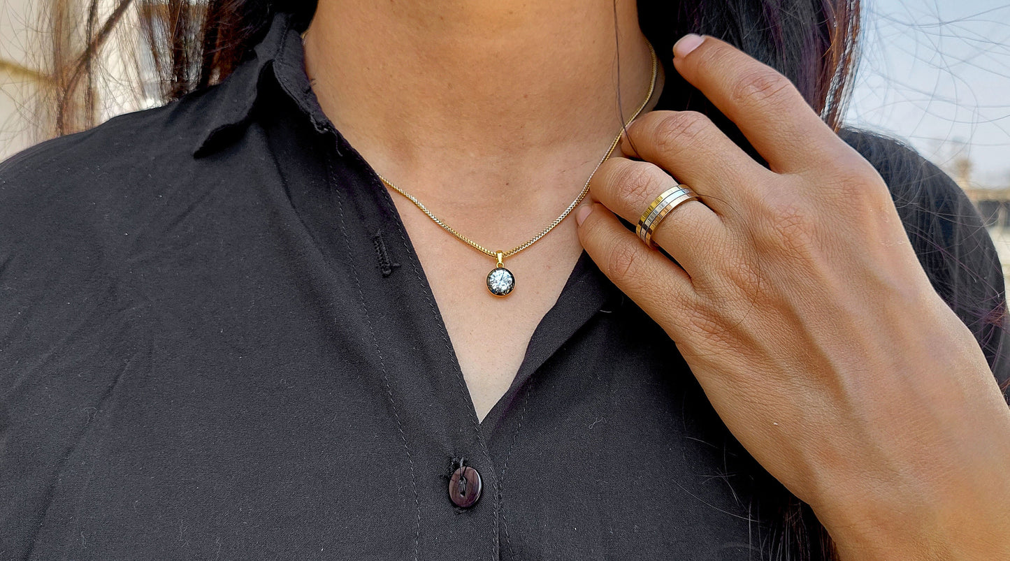 Round Cut CZ Pendant, Ready to ship, Collet set Georgian cut down Button back set Pendant without chain.