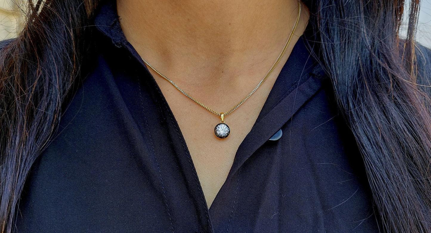 Round Cut CZ Pendant, Ready to ship, Collet set Georgian cut down Button back set Pendant without chain.
