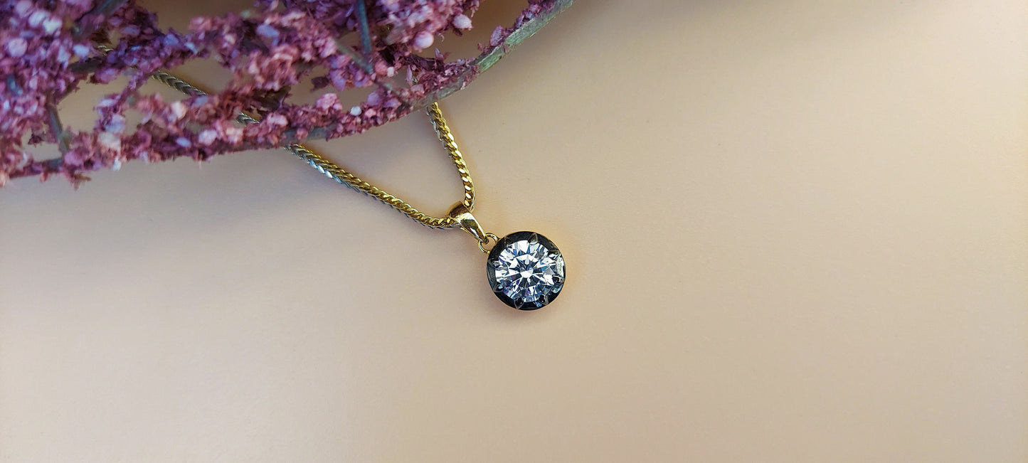 Round Cut Moissanite Pendant,also available with Swivel Clasp on request,Collet set Georgian cut down Button back set Pendant without chain.