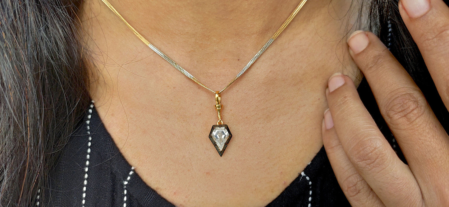 Shield Cut Moissanite Collet set Georgian cut down Blackened gold Swivel Clasp Pendant, Pendant for women, Wedding for her, gift for her
