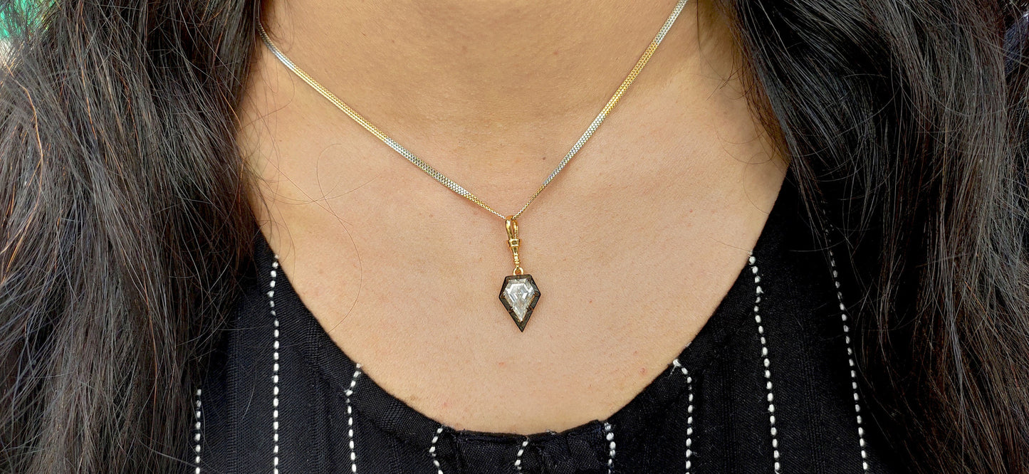 Shield Cut Moissanite Collet set Georgian cut down Blackened gold Swivel Clasp Pendant, Pendant for women, Wedding for her, gift for her