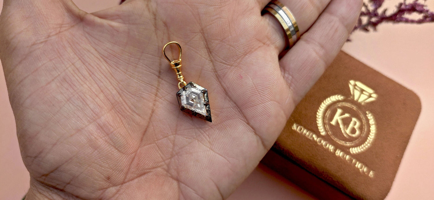 Shield Cut Moissanite Collet set Georgian cut down Blackened gold Swivel Clasp Pendant, Pendant for women, Wedding for her, gift for her