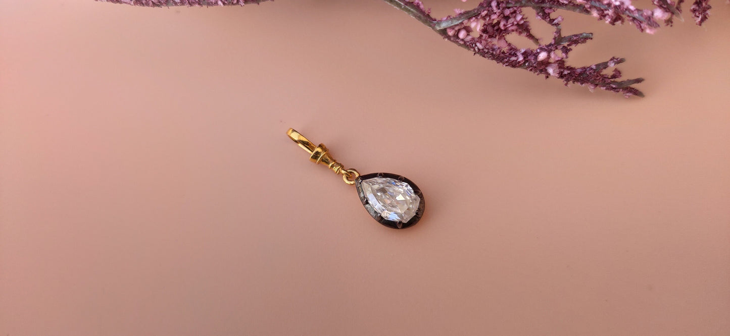 Step Cut Pear Moissanite Swivel Clasp Pendant, Collet set Georgian cut down set Pendant without chain, Wedding Pendant