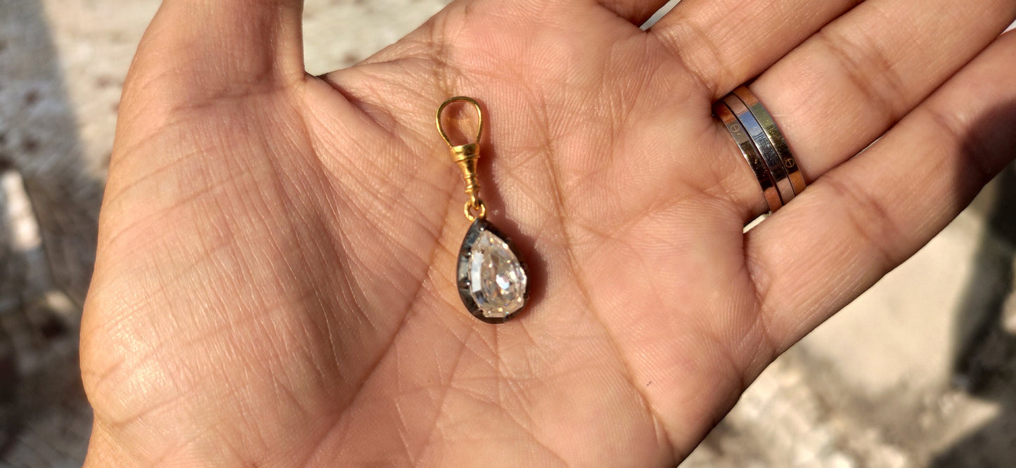 Step Cut Pear Moissanite Swivel Clasp Pendant, Collet set Georgian cut down set Pendant without chain, Wedding Pendant
