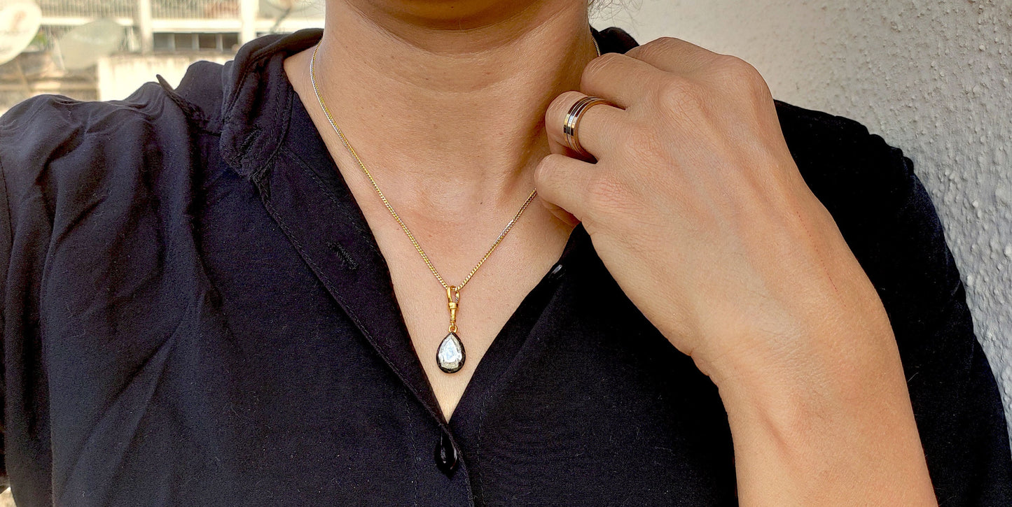 Step Cut Pear Moissanite Swivel Clasp Pendant, Collet set Georgian cut down set Pendant without chain, Wedding Pendant