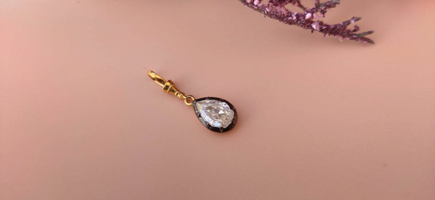 Step Cut Pear Moissanite Swivel Clasp Pendant, Collet set Georgian cut down set Pendant without chain, Wedding Pendant