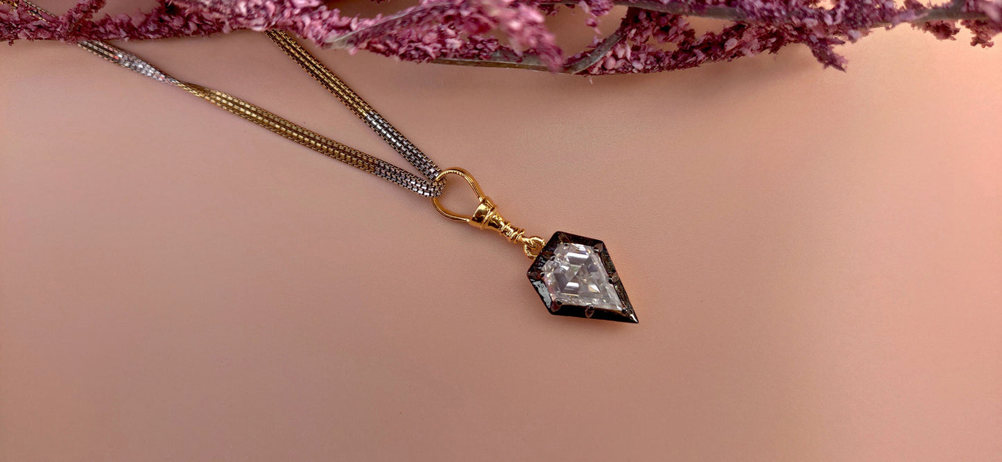 Shield Cut Moissanite Collet set Georgian cut down Blackened gold Swivel Clasp Pendant, Pendant for women, Wedding for her, gift for her