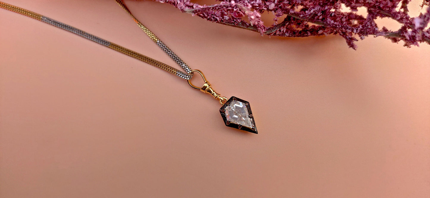 Shield Cut Moissanite Collet set Georgian cut down Blackened gold Swivel Clasp Pendant, Pendant for women, Wedding for her, gift for her