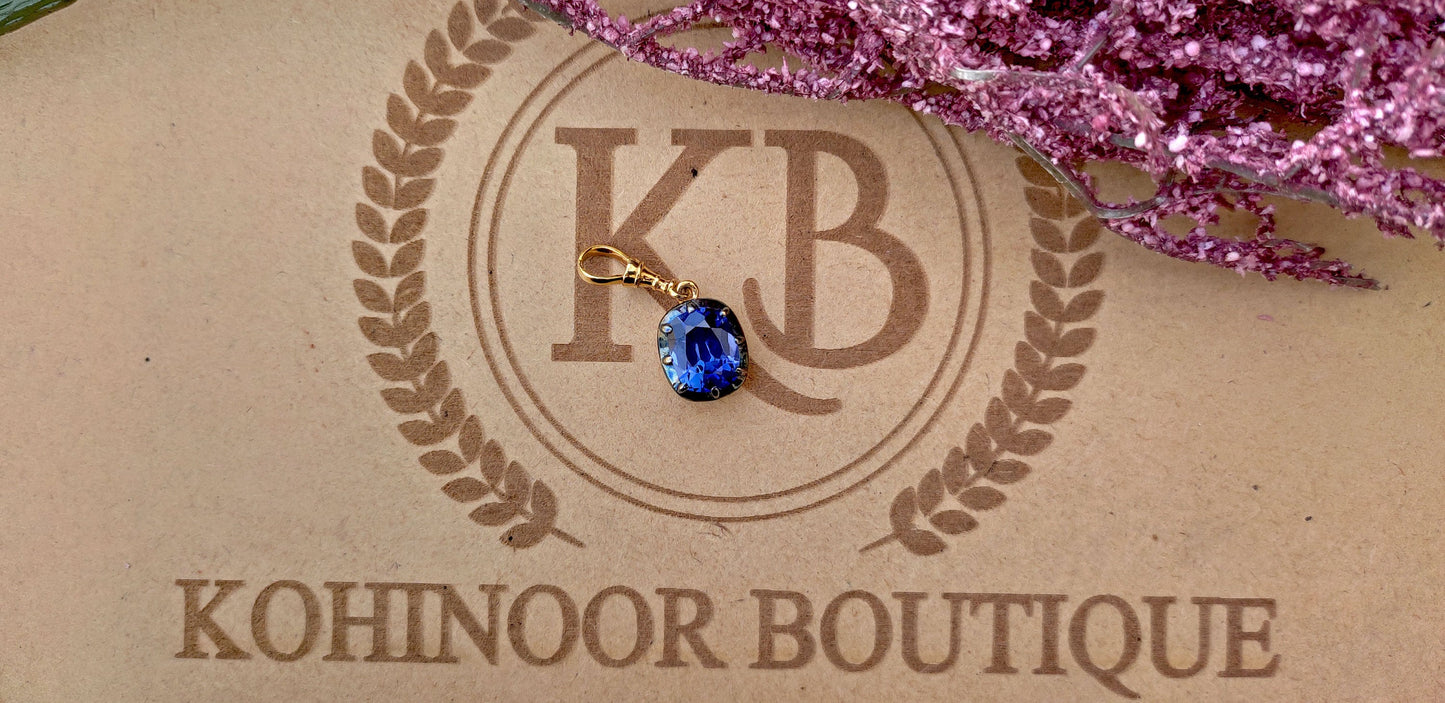 Elongated Cushion Cut Lab Blue Sapphire Pendant ready to ship, Collet set Georgian cut down set Pendant without chain, Wedding Pendant