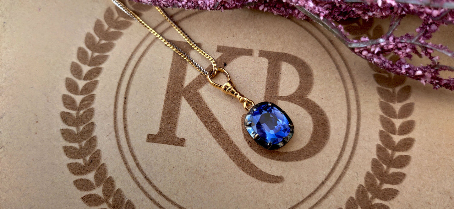 Elongated Cushion Cut Lab Blue Sapphire Pendant ready to ship, Collet set Georgian cut down set Pendant without chain, Wedding Pendant