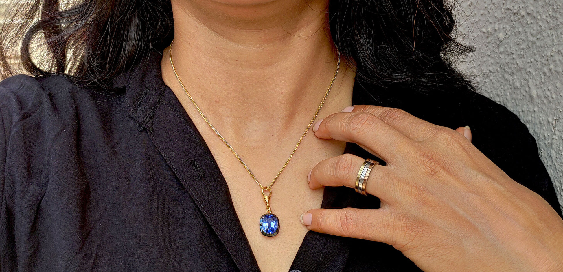 Elongated Cushion Cut Lab Blue Sapphire Pendant, Collet set Georgian cut down set Pendant without chain, Wedding Pendant