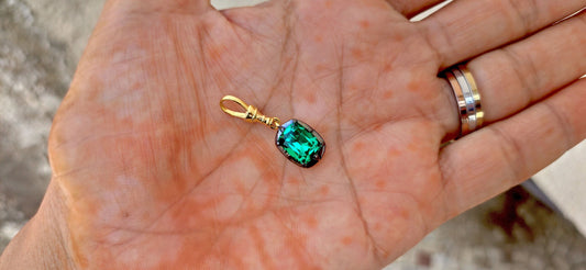 Cushion Cut Lab Emerald Pendant, Collet set Georgian cut down set Pendant without chain, Wedding Pendant, Anniversary Gift