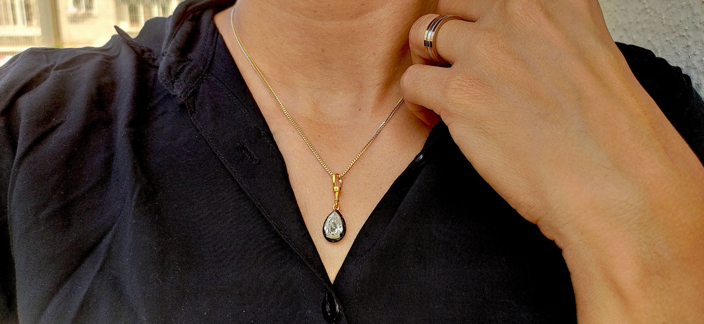 Step Cut Pear Moissanite Swivel Clasp Pendant, Collet set Georgian cut down set Pendant without chain, Wedding Pendant