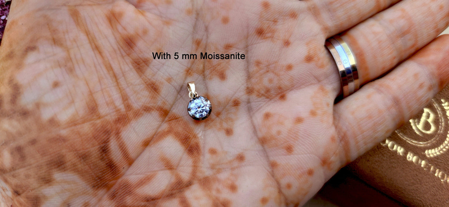 Round Cut Moissanite Pendant,also available with Swivel Clasp on request,Collet set Georgian cut down Button back set Pendant without chain.