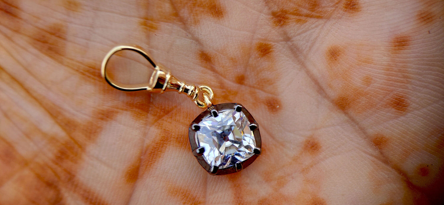 Old Mine Cut Cushion Cut Moissanite Pendant, Collet set Georgian cut down set Pendant without chain, Wedding Pendant