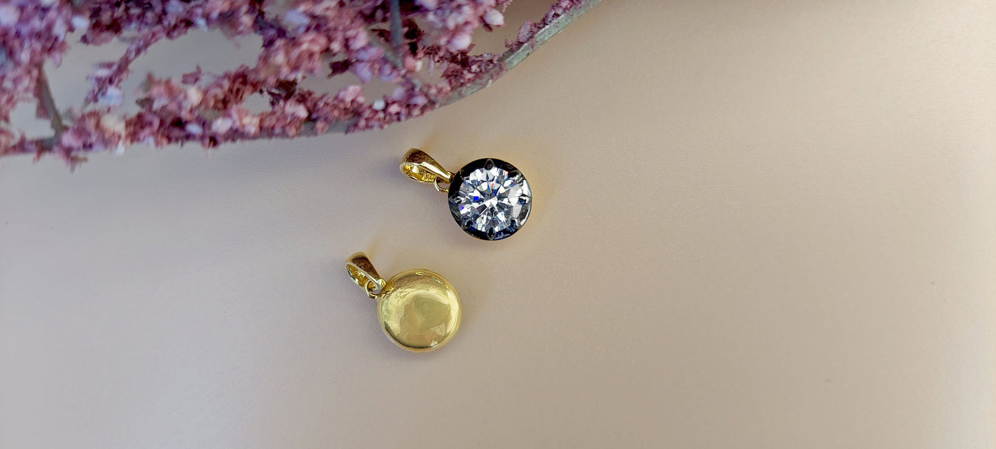 Round Cut CZ Pendant, Ready to ship, Collet set Georgian cut down Button back set Pendant without chain.
