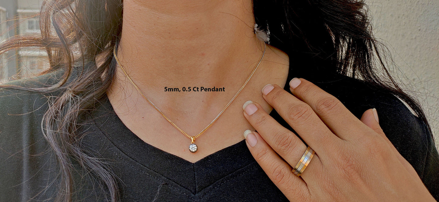 Round Cut Moissanite Pendant,also available with Swivel Clasp on request,Collet set Georgian cut down Button back set Pendant without chain.