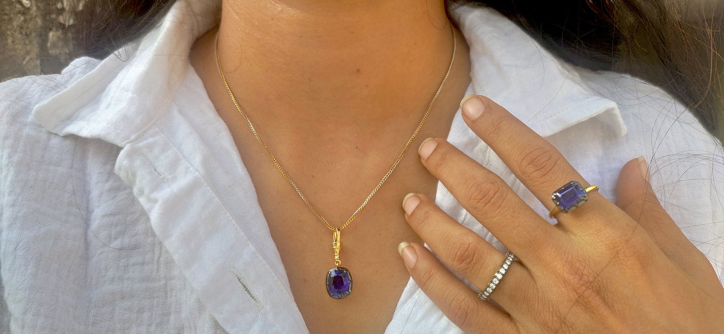 Elongated Cushion Cut Lab sapphire Pendant, Collet set Georgian cut down set Pendant without chain, Wedding Pendant, Anniversary Gift