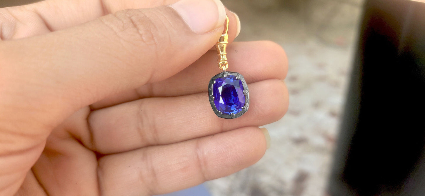 Elongated Cushion Cut Lab sapphire Pendant, Collet set Georgian cut down set Pendant without chain, Wedding Pendant, Anniversary Gift