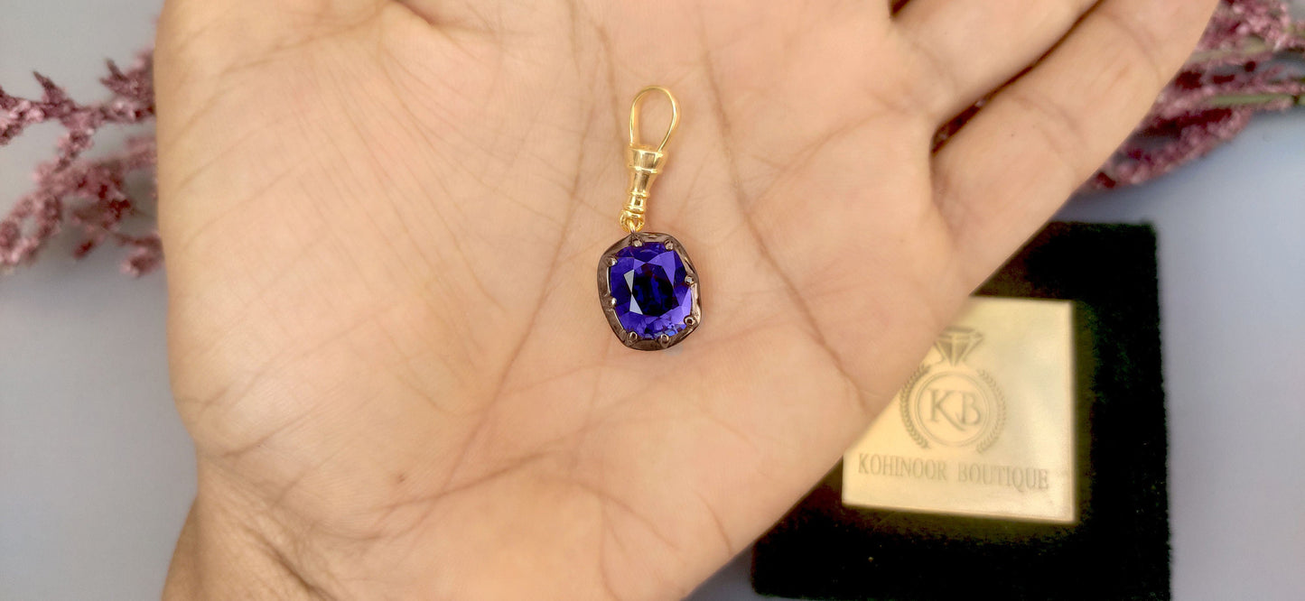 Elongated Cushion Cut Lab sapphire Pendant, Collet set Georgian cut down set Pendant without chain, Wedding Pendant, Anniversary Gift