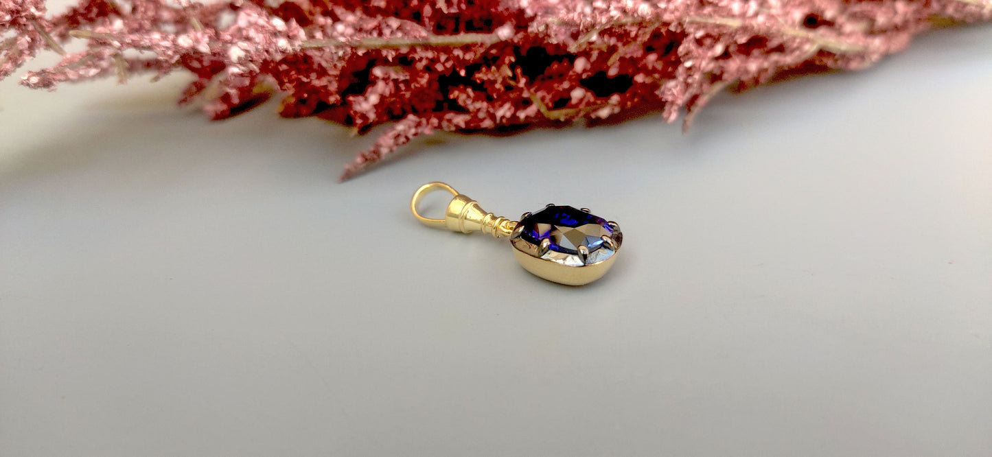 Elongated Cushion Cut Lab sapphire Pendant, Collet set Georgian cut down set Pendant without chain, Wedding Pendant, Anniversary Gift
