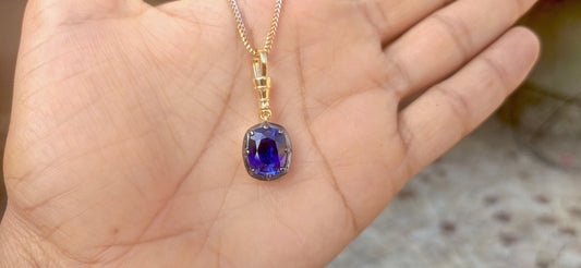 Elongated Cushion Cut Lab sapphire Pendant, Collet set Georgian cut down set Pendant without chain, Wedding Pendant, Anniversary Gift