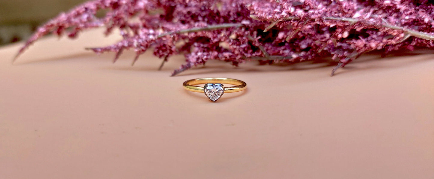 GIA certified Heart Cut Natural diamond Georgian cut down button back solitaire engagement ring, ring for her, women, blackened gold ring.