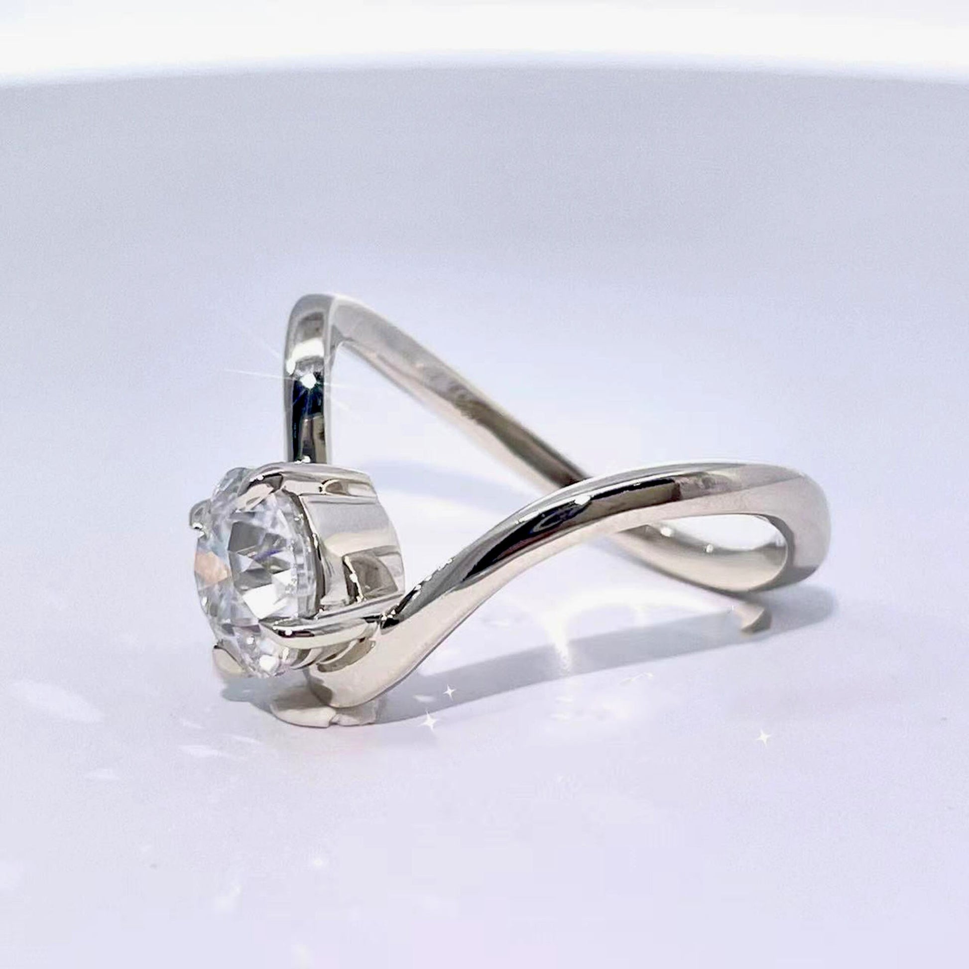 Floating Old European Cut OEC Compass prong NSEW set Solitaire Engagement ring, Ring for her, gift ring for women, vintage moissanite ring.