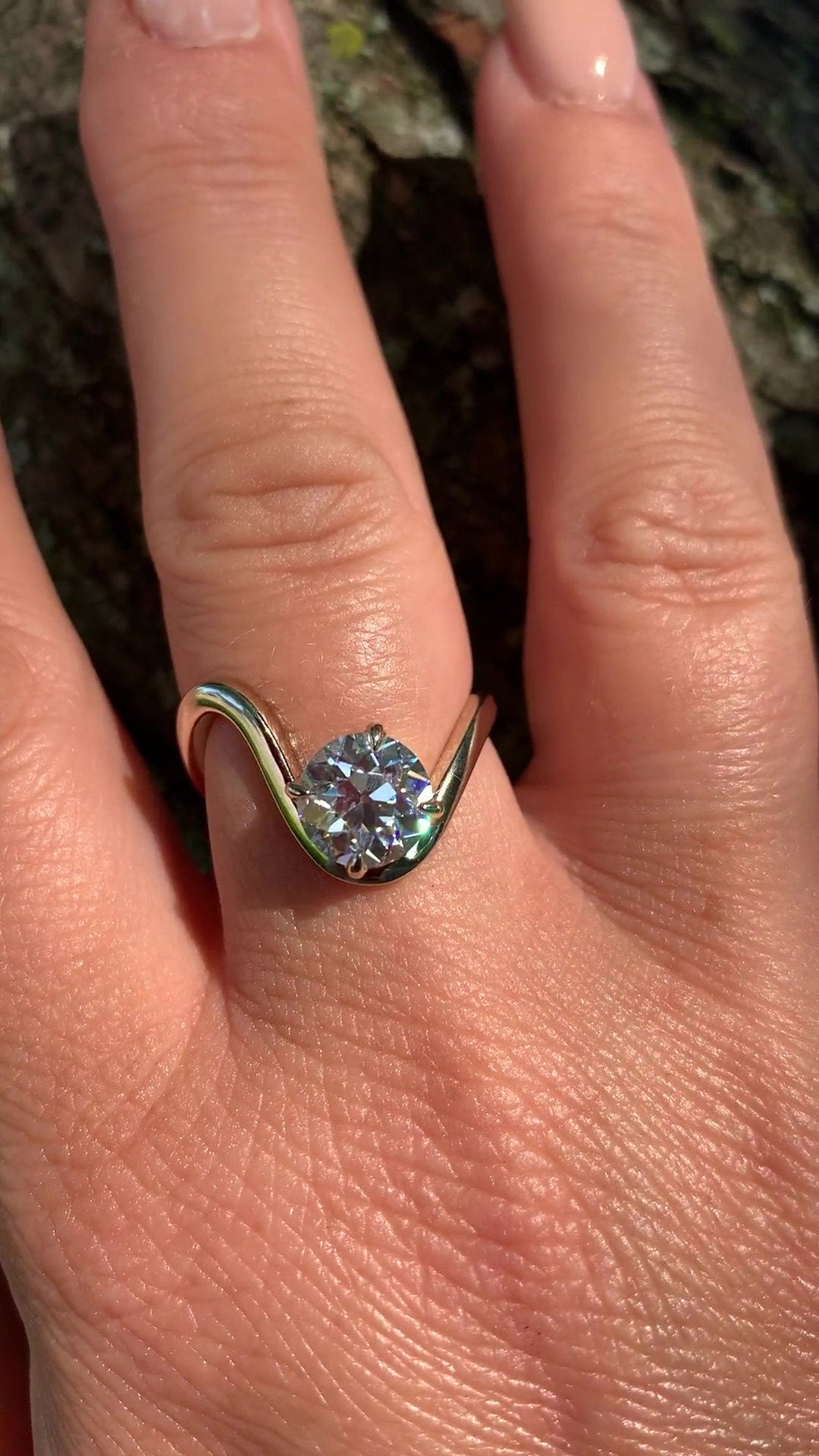 Floating Old European Cut OEC Compass prong NSEW set Solitaire Engagement ring, Ring for her, gift ring for women, vintage moissanite ring.