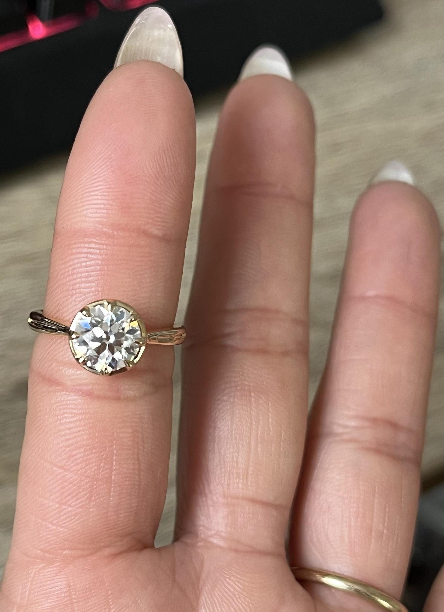 Old European Cut OEC Georgian cut down bezel set Moissanite Solitaire Engagement Ring, Ring for her, Gift for her, Promise proposal ring