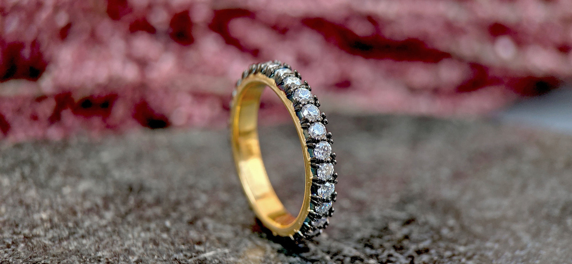 Lab grown diamond Georgian Cut-Down Blackened Gold eternity band, also available in half eternity,blackened gold wedding band,band for women
