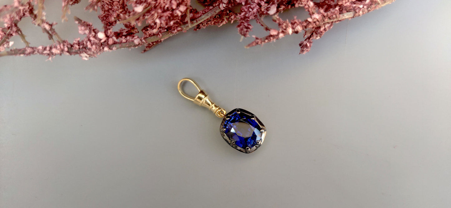 Elongated Cushion Cut Lab sapphire Pendant, Collet set Georgian cut down set Pendant without chain, Wedding Pendant, Anniversary Gift