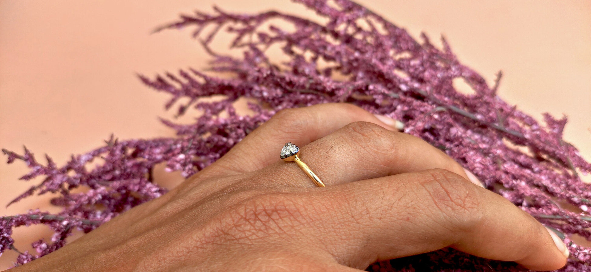 GIA certified Heart Cut Natural diamond Georgian cut down button back solitaire engagement ring, ring for her, women, blackened gold ring.