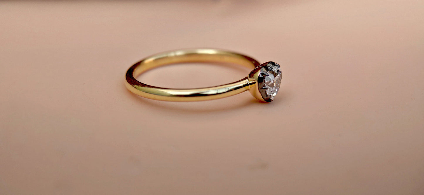 GIA certified Heart Cut Natural diamond Georgian cut down button back solitaire engagement ring, ring for her, women, blackened gold ring.