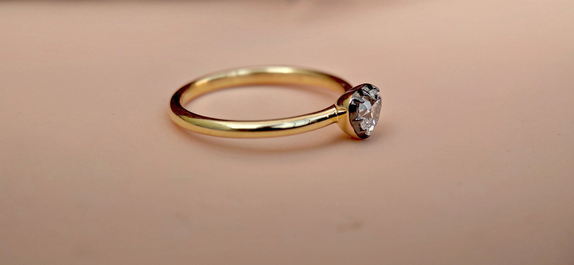 GIA certified Heart Cut Natural diamond Georgian cut down button back solitaire engagement ring, ring for her, women, blackened gold ring.