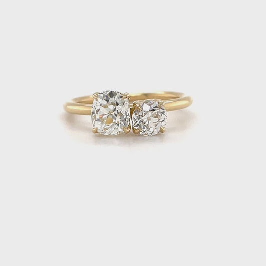 OMC Old mine cushion cut Toi Et Moi Moissanite Two stone Engagement Ring, Old Mine cut right-hand ring, gift for her, Gift for wife