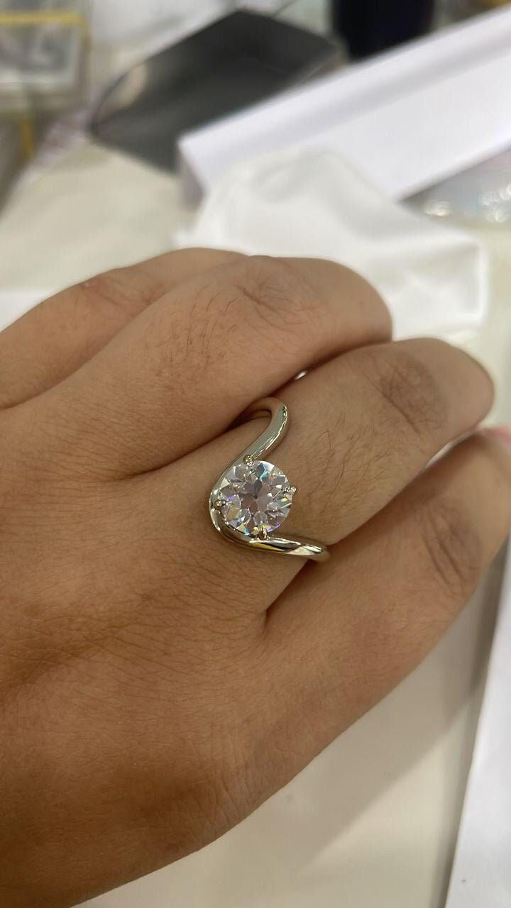 Floating Old European Cut OEC Compass prong NSEW set Solitaire Engagement ring, Ring for her, gift ring for women, vintage moissanite ring.