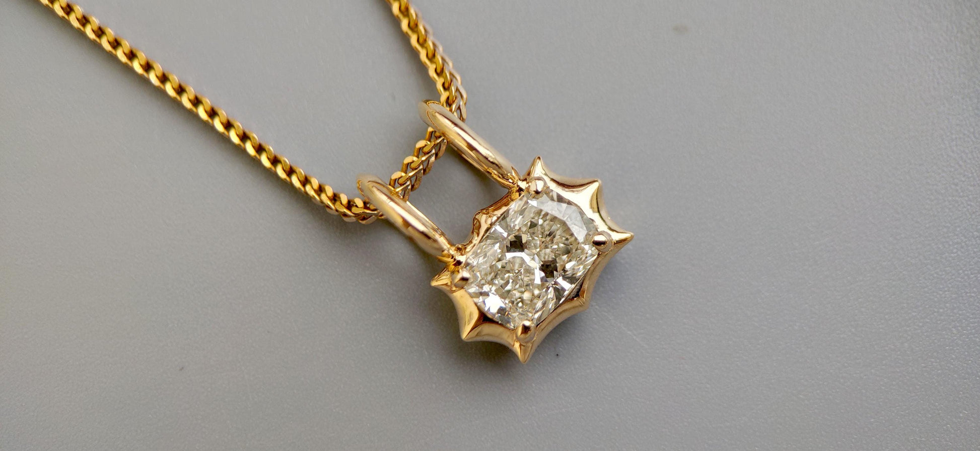 East west Set Elongated Cushion Cut Moissanite Pendant, Collet set Georgian cut down set button back pendant without chain, Wedding Pendant