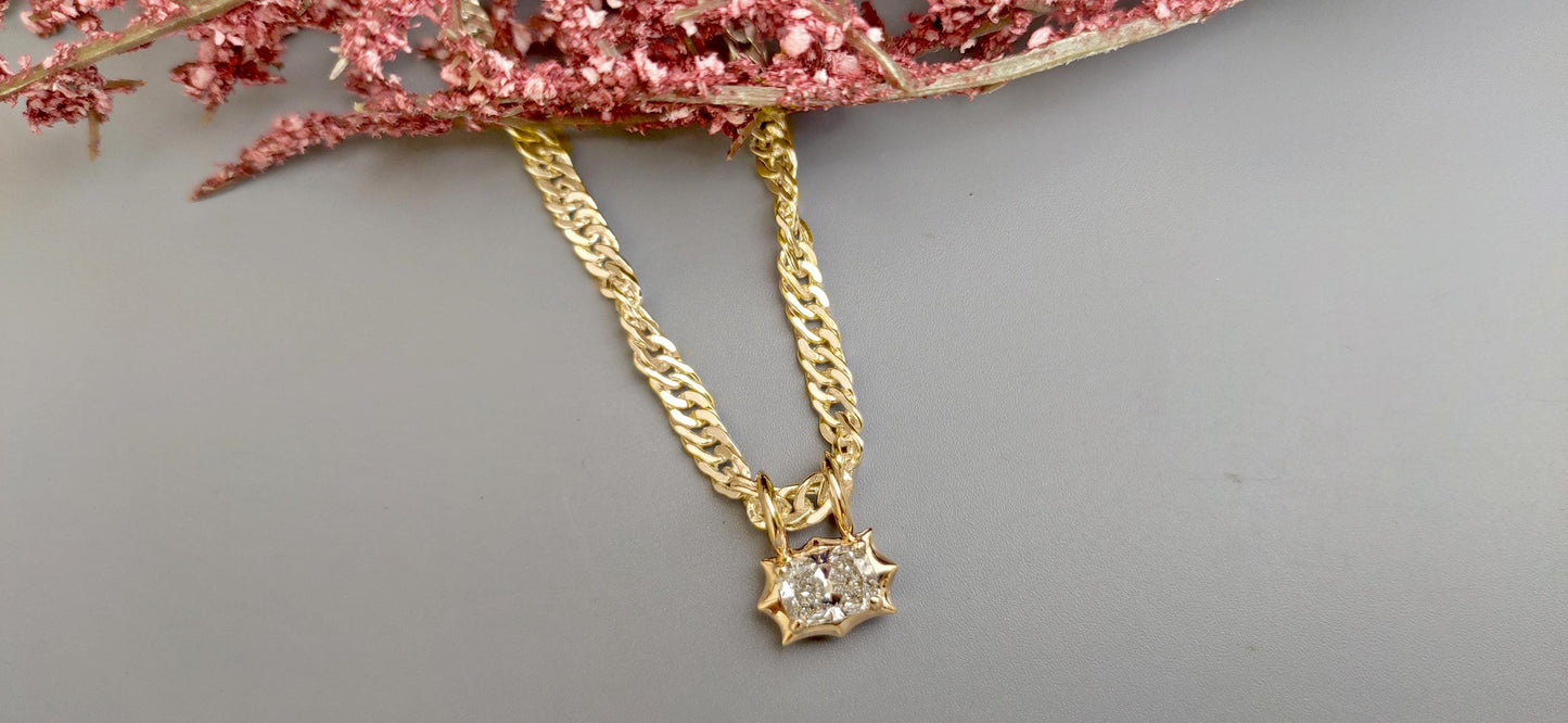 East west Set Elongated Cushion Cut Moissanite Pendant, Collet set Georgian cut down set button back pendant without chain, Wedding Pendant