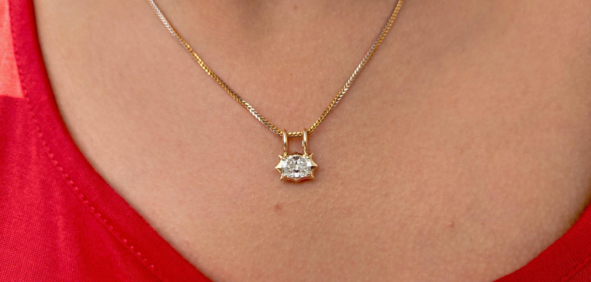 East west Set Elongated Cushion Cut Moissanite Pendant, Collet set Georgian cut down set button back pendant without chain, Wedding Pendant