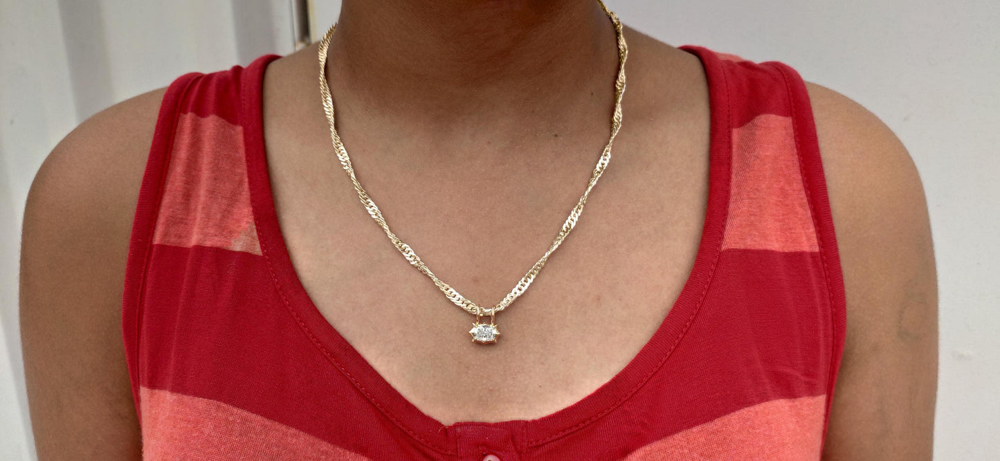 East west Set Elongated Cushion Cut Moissanite Pendant, Collet set Georgian cut down set button back pendant without chain, Wedding Pendant