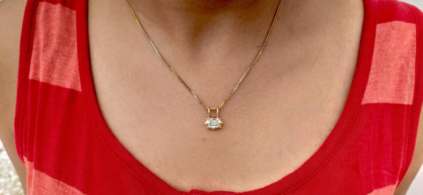 East west Set Elongated Cushion Cut Moissanite Pendant, Collet set Georgian cut down set button back pendant without chain, Wedding Pendant