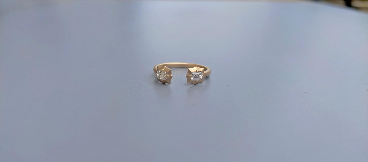 2 stone open end lab grown Emerald diamond ring, ring for women, ring for her, open end wedding band, gift for women, gift for wife
