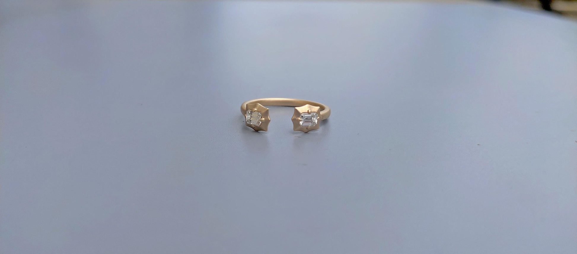 2 stone open end lab grown Emerald diamond ring, ring for women, ring for her, open end wedding band, gift for women, gift for wife