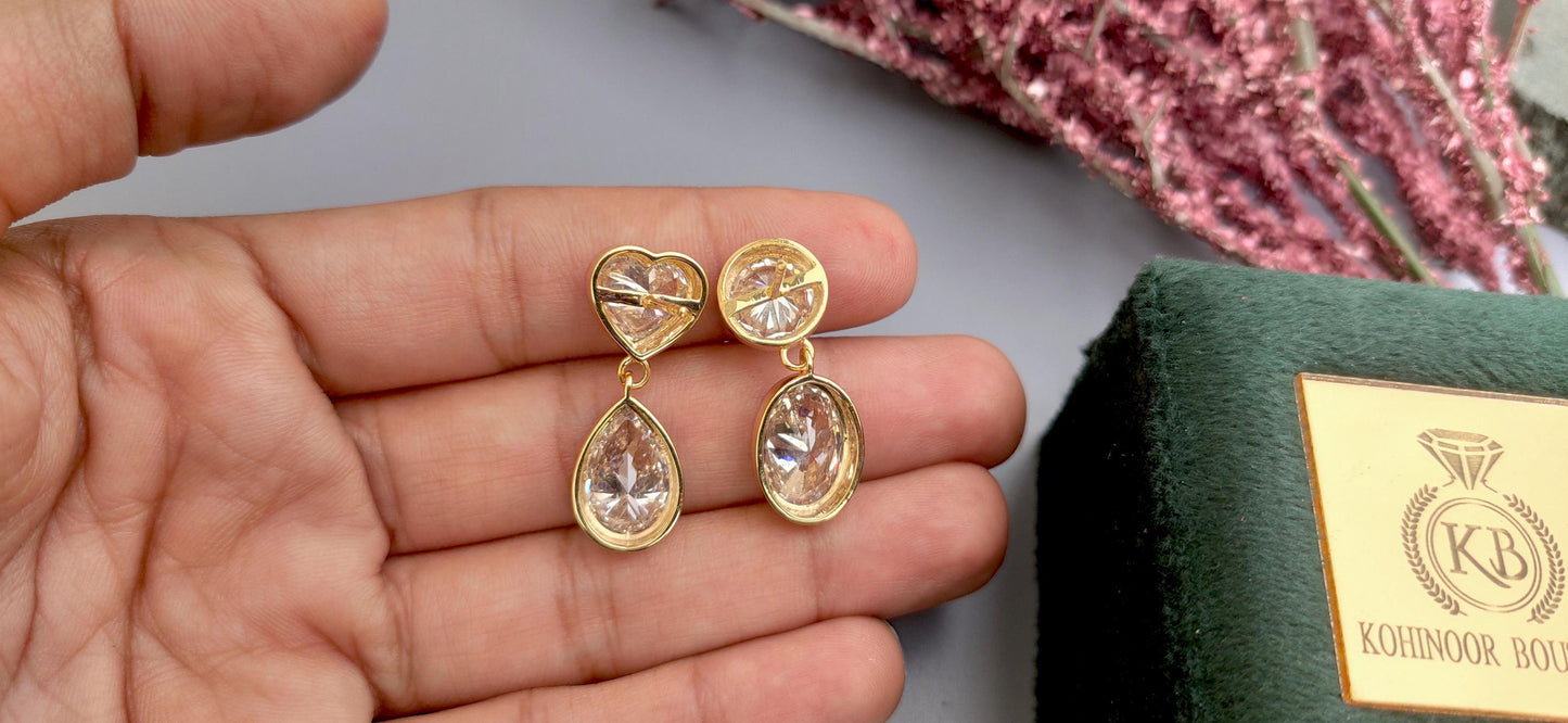 Georgian cut down multi shape lab grown diamond earrings, statement earring, 2 toned earrings, dangled earrings for women