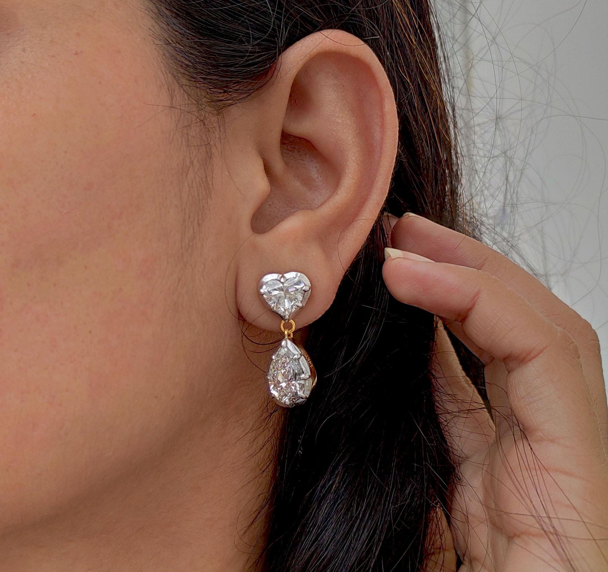 Georgian cut down multi shape lab grown diamond earrings, statement earring, 2 toned earrings, dangled earrings for women