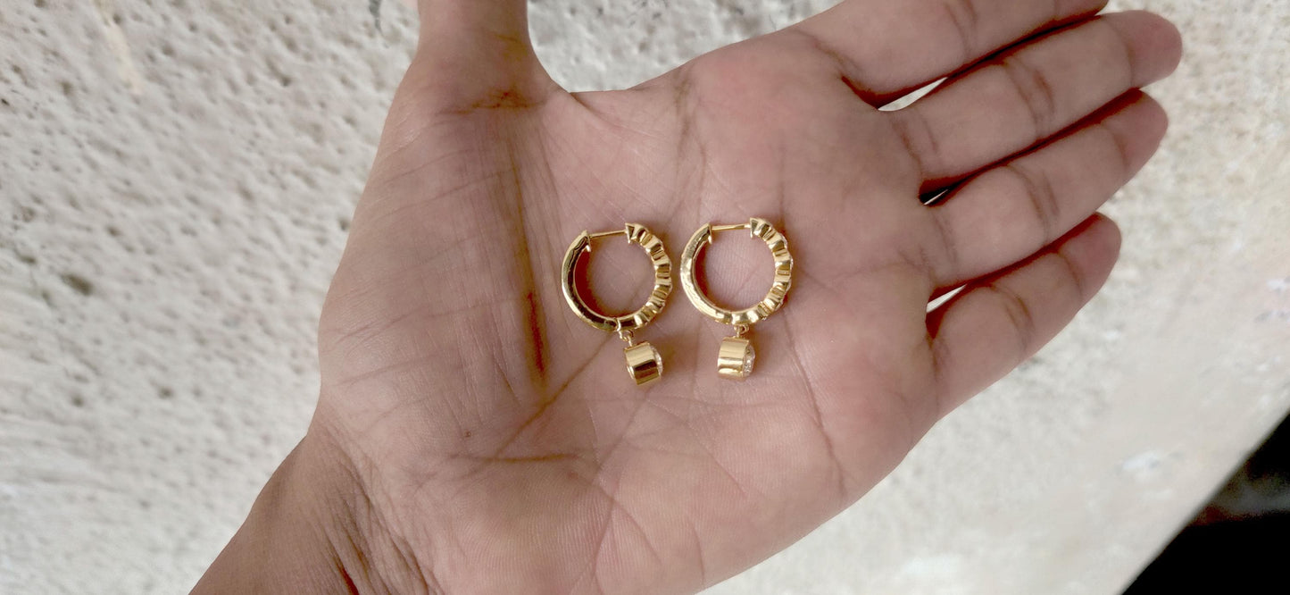 Moissanite bezel drop huggie hoops earrings for women, everyday earrings, Push back\Earrings, wedding huggie, gift for women