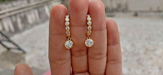 Moissanite bezel drop huggie hoops earrings for women, everyday earrings, Push back\Earrings, wedding huggie, gift for women